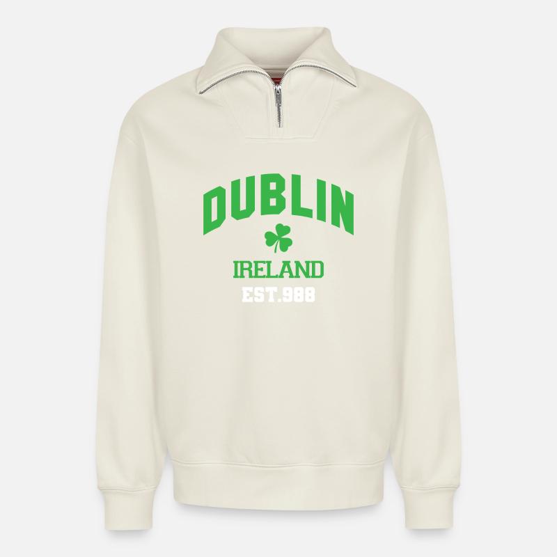 Dublin - Irland - Relaxed Unisex Organic Half Zip Sweatshirt – von SPREAD - Naturweiß