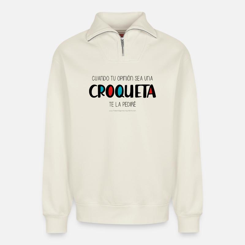 Krokette - Relaxed Unisex Organic Half Zip Sweatshirt – von SPREAD - Naturweiß