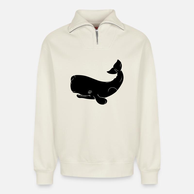 Baleine - Sweat unisexe décontracté en coton biologique à demi-zip – de SPREAD - blanc cassé