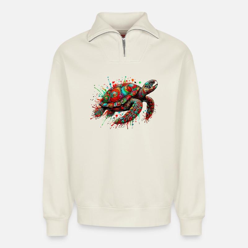 Schildkröte - Relaxed Unisex Organic Half Zip Sweatshirt – von SPREAD - Naturweiß