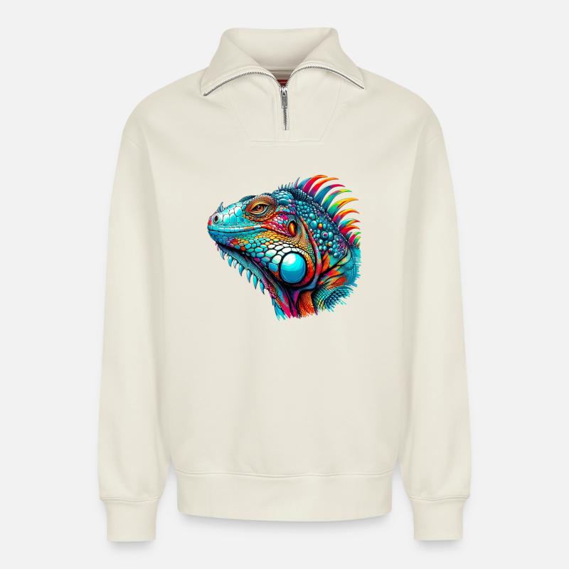 Leguan - Relaxed Unisex Organic Half Zip Sweatshirt – von SPREAD - Naturweiß