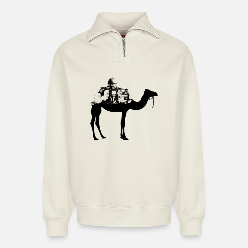 Jamal Mahamel Black - Relaxed Unisex Organic Half Zip Sweatshirt – von SPREAD - Naturweiß