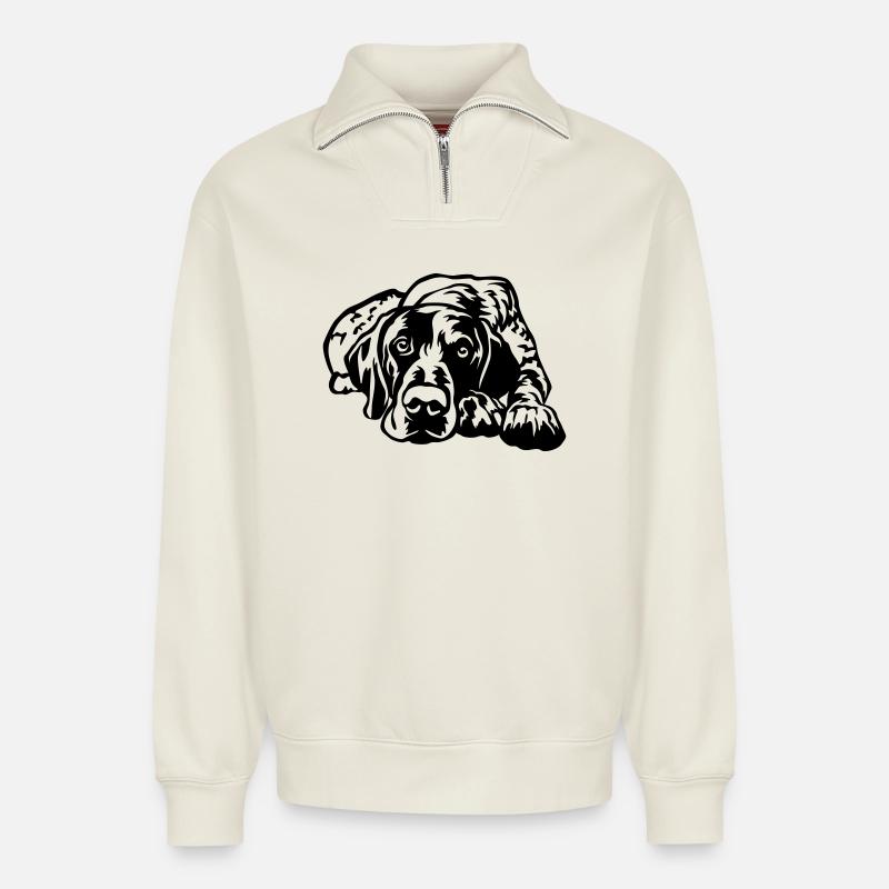 Deutsch Kurzhaar - Relaxed Unisex Organic Half Zip Sweatshirt – von SPREAD - Naturweiß