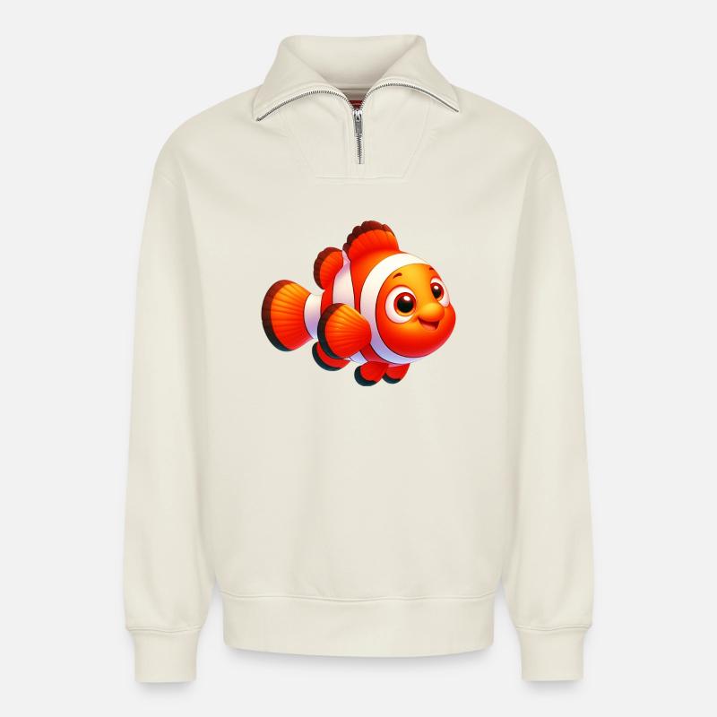 Clownfisch - Relaxed Unisex Organic Half Zip Sweatshirt – von SPREAD - Naturweiß