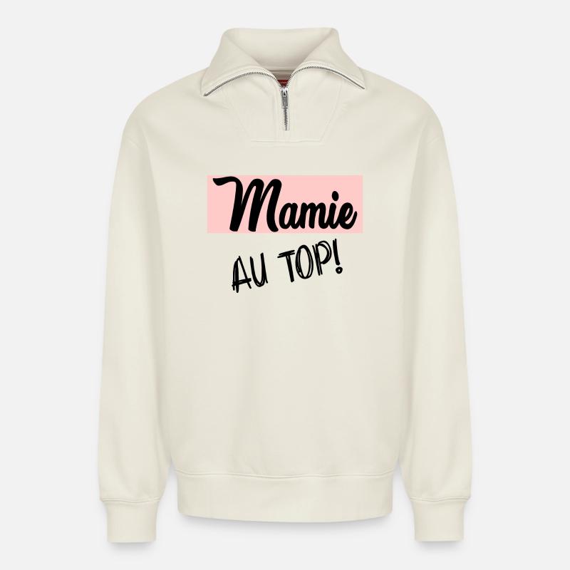 OMA - Relaxed Unisex Organic Half Zip Sweatshirt – von SPREAD - Naturweiß