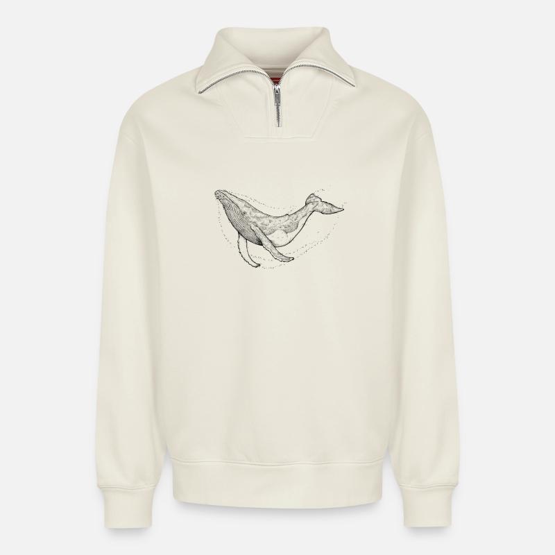 Buckelwal - Relaxed Unisex Organic Half Zip Sweatshirt – von SPREAD - Naturweiß