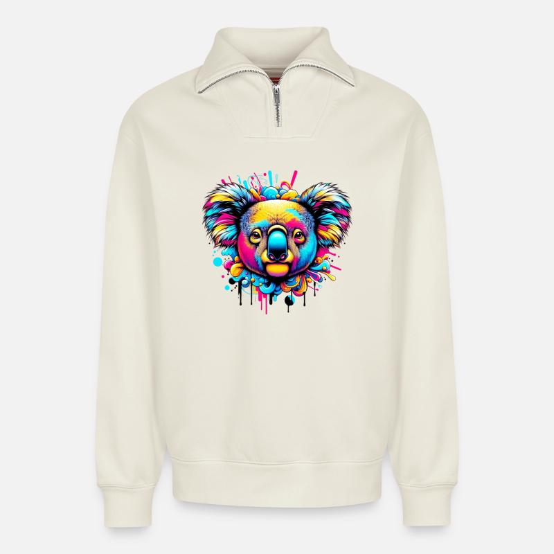 Koala - Relaxed Unisex Organic Half Zip Sweatshirt – von SPREAD - Naturweiß