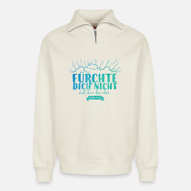 Fürchte dich nicht - Relaxed Unisex Organic Half Zip Sweatshirt – von SPREAD - Naturweiß