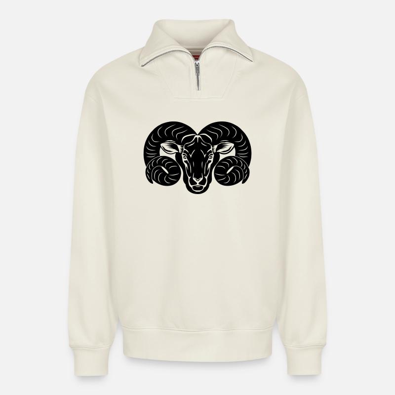 Sternzeichen Bild Widder - Relaxed Unisex Organic Half Zip Sweatshirt – von SPREAD - Naturweiß