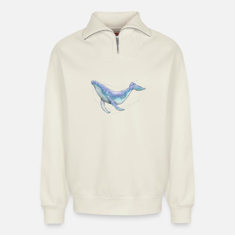 Buckelwal - Relaxed Unisex Organic Half Zip Sweatshirt – von SPREAD - Naturweiß