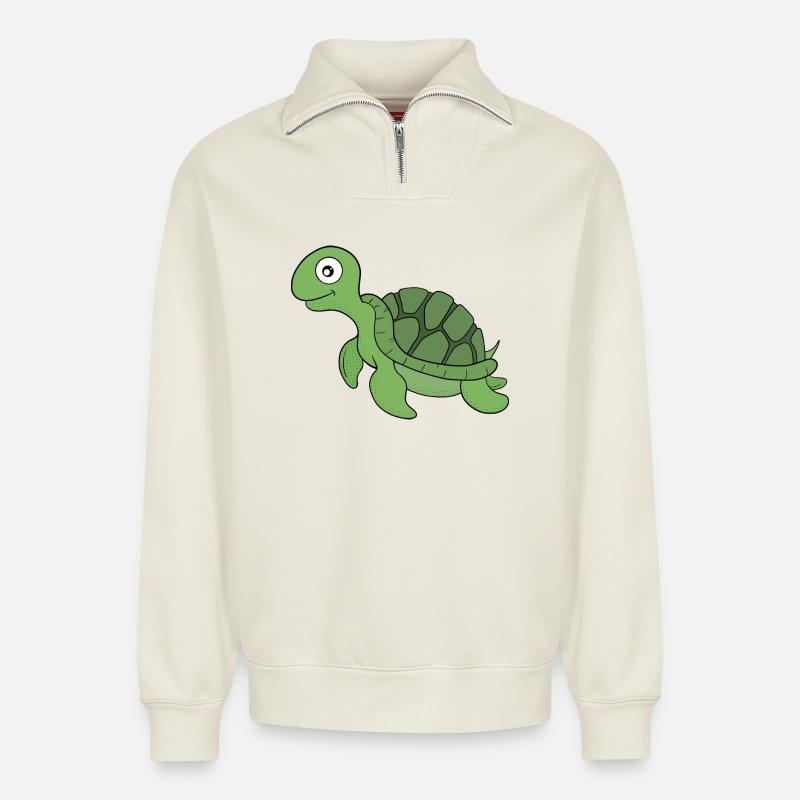 Une tortue amicale - Sweat unisexe décontracté en coton biologique à demi-zip – de SPREAD - blanc cassé