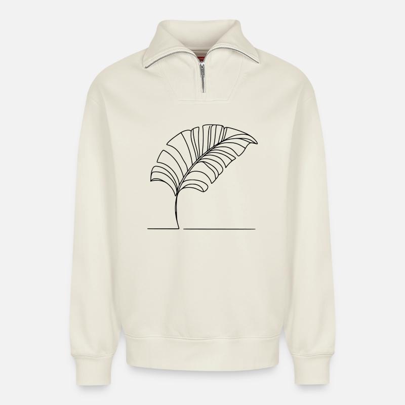 Feuille - Sweat unisexe décontracté en coton biologique à demi-zip – de SPREAD - blanc cassé