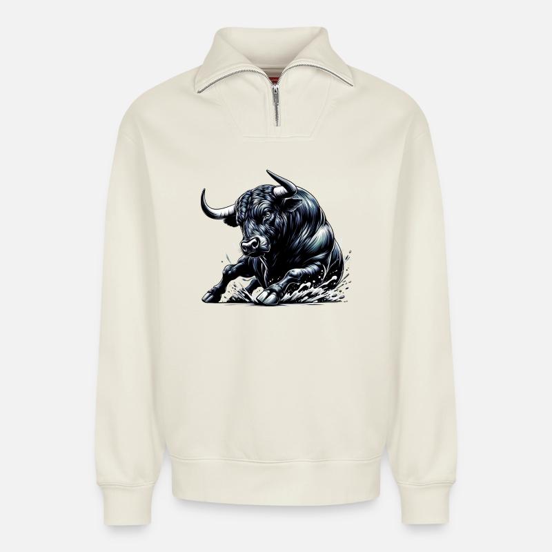 Stier - Relaxed Unisex Organic Half Zip Sweatshirt – von SPREAD - Naturweiß