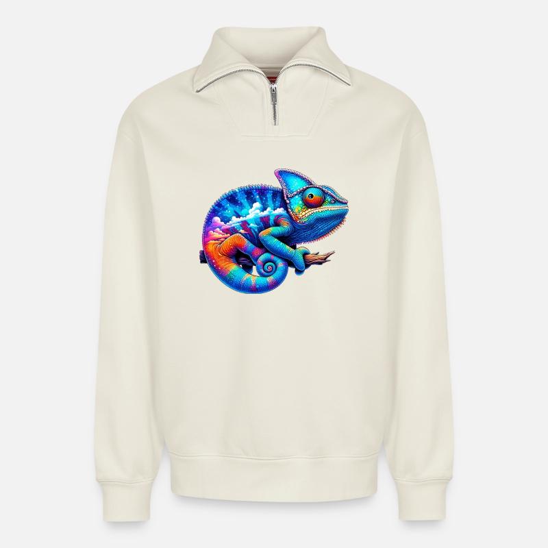 Chamäleon - Relaxed Unisex Organic Half Zip Sweatshirt – von SPREAD - Naturweiß