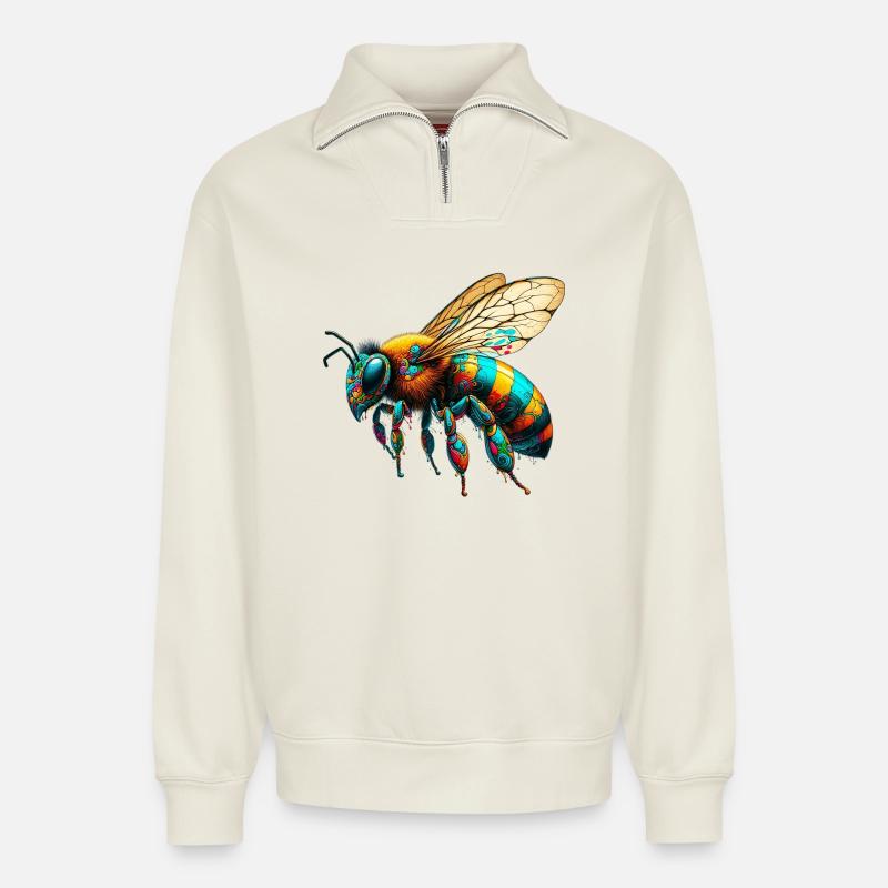 Biene - Relaxed Unisex Organic Half Zip Sweatshirt – von SPREAD - Naturweiß