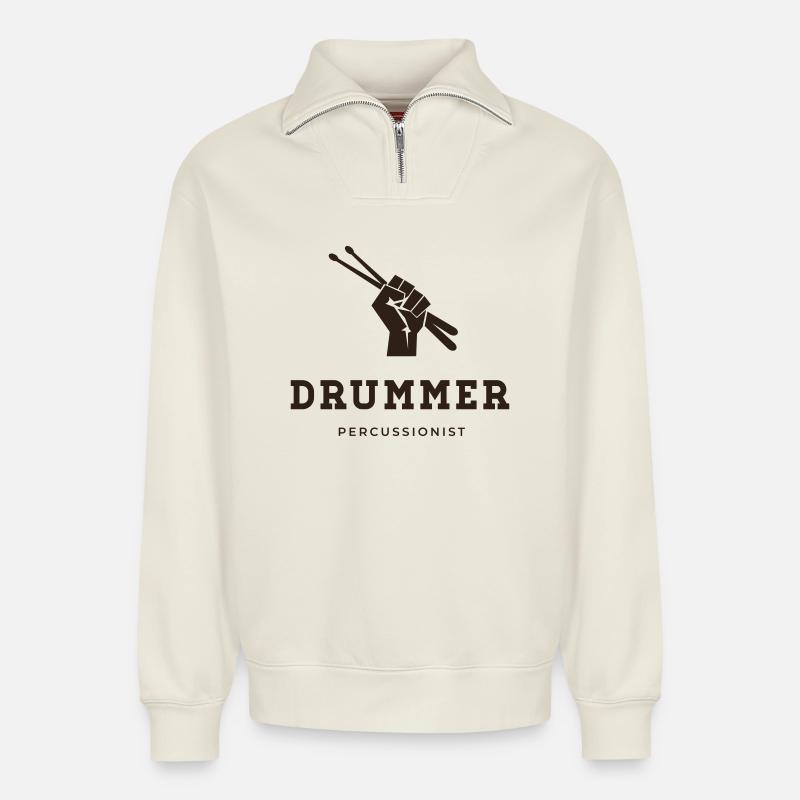 batteur, percussionniste - Sweat unisexe décontracté en coton biologique à demi-zip – de SPREAD - blanc cassé