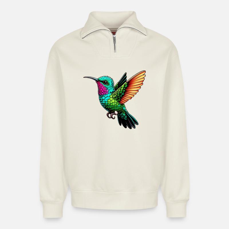 Kolibri - Relaxed Unisex Organic Half Zip Sweatshirt – von SPREAD - Naturweiß