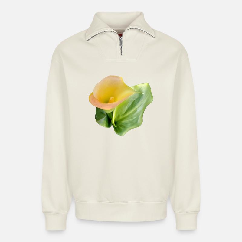 YELLOW CALLA LILY - Relaxed Unisex Organic Half Zip Sweatshirt – by SPREAD - off white
