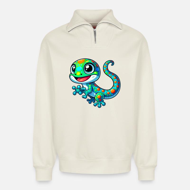 Gecko - Relaxed Unisex Organic Half Zip Sweatshirt – von SPREAD - Naturweiß