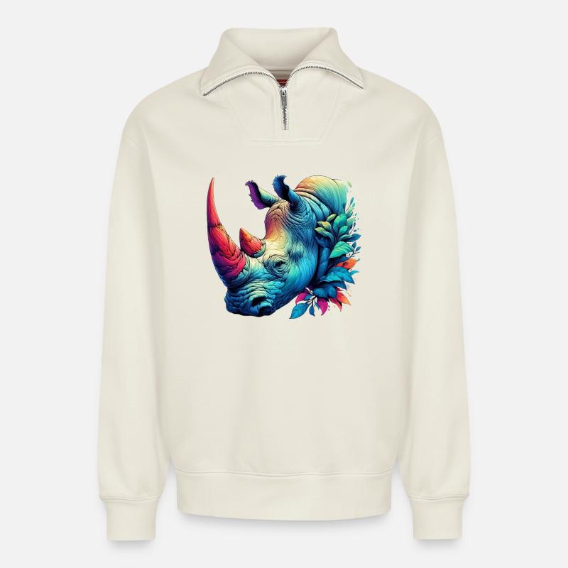 Nashorn - Relaxed Unisex Organic Half Zip Sweatshirt – von SPREAD - Naturweiß