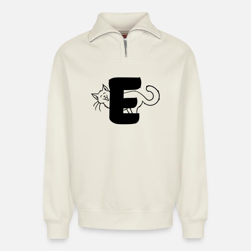 Katze Buchstabe F - Relaxed Unisex Organic Half Zip Sweatshirt – von SPREAD - Naturweiß