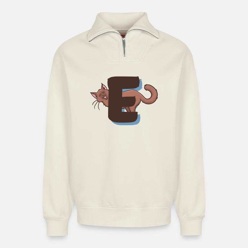 Katze Buchstabe E - Relaxed Unisex Organic Half Zip Sweatshirt – von SPREAD - Naturweiß