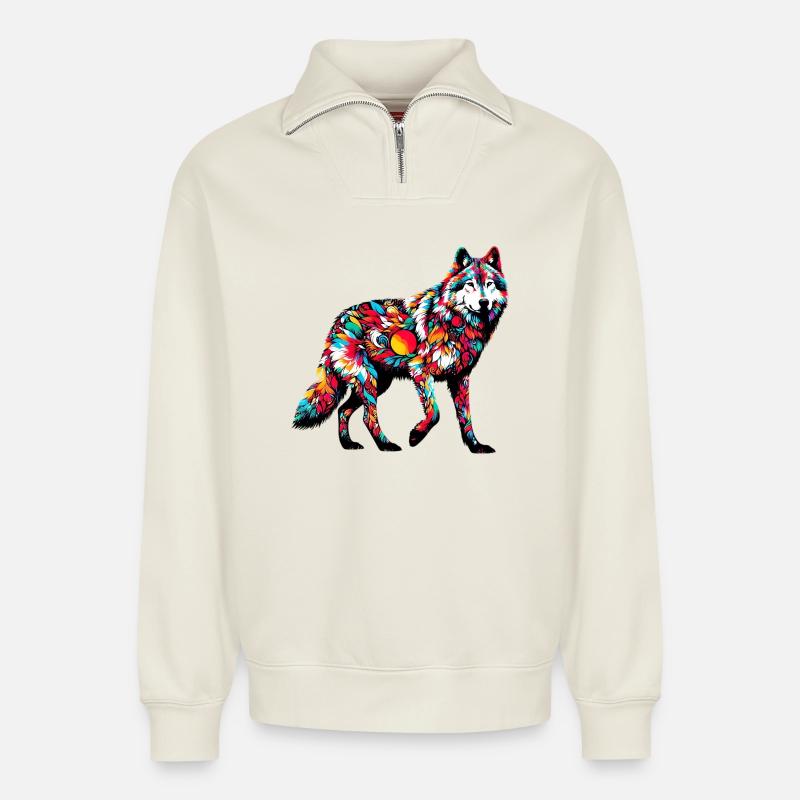 Wolf - Relaxed Unisex Organic Half Zip Sweatshirt – von SPREAD - Naturweiß