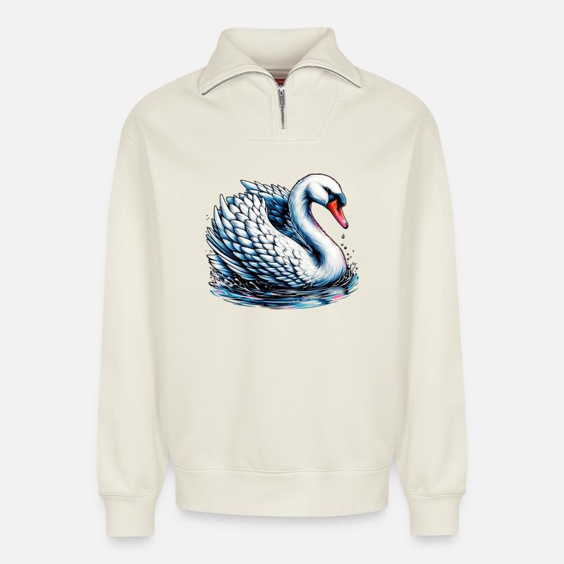 Schwan - Relaxed Unisex Organic Half Zip Sweatshirt – von SPREAD - Naturweiß