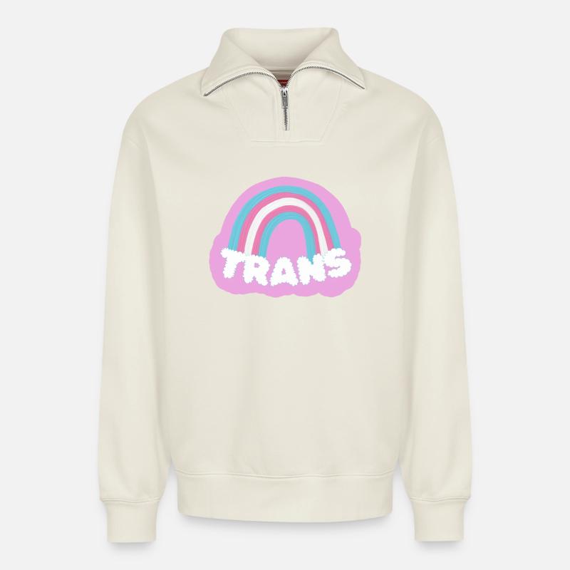 Transgender - Relaxed Unisex Organic Half Zip Sweatshirt – von SPREAD - Naturweiß