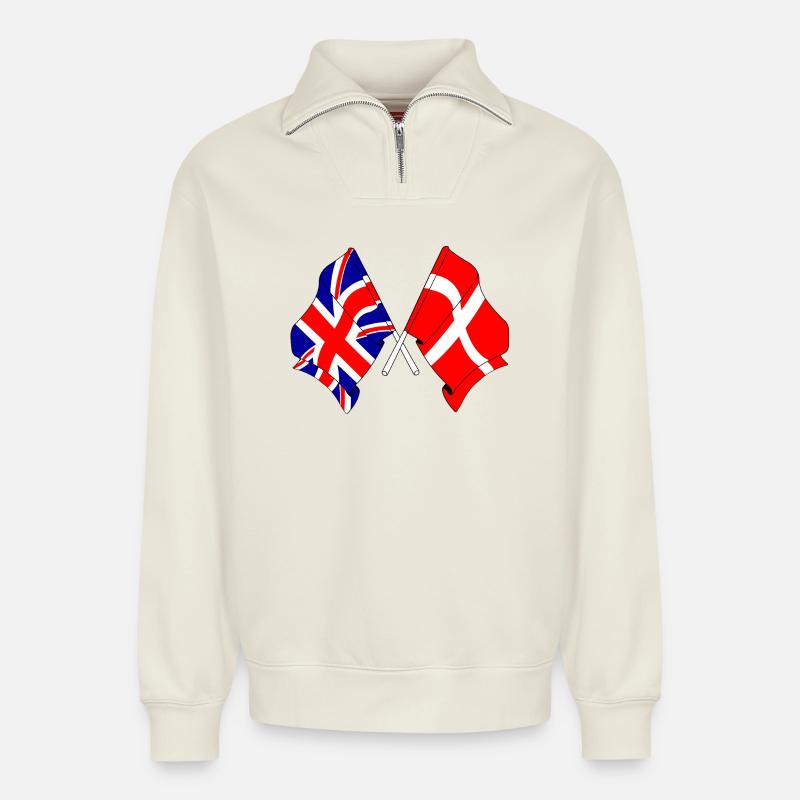 Flag England, flag Denmark - Relaxed Unisex Organic Half Zip Sweatshirt – by SPREAD - off white