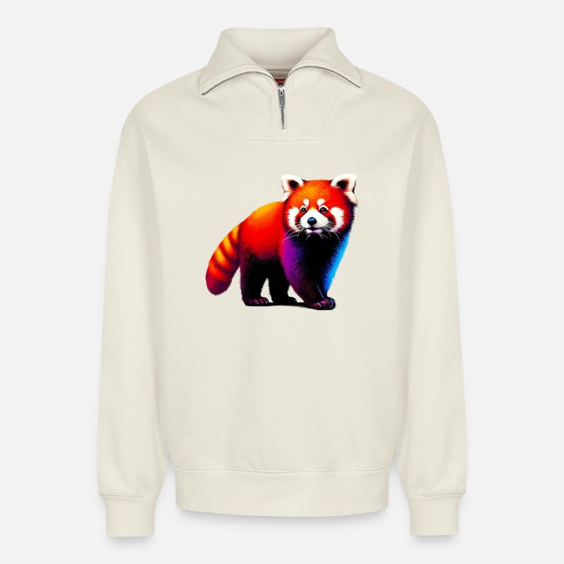 Kleiner Panda - Relaxed Unisex Organic Half Zip Sweatshirt – von SPREAD - Naturweiß