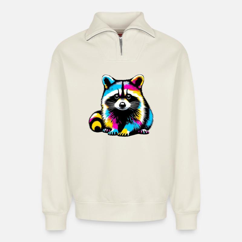 Waschbär - Relaxed Unisex Organic Half Zip Sweatshirt – von SPREAD - Naturweiß