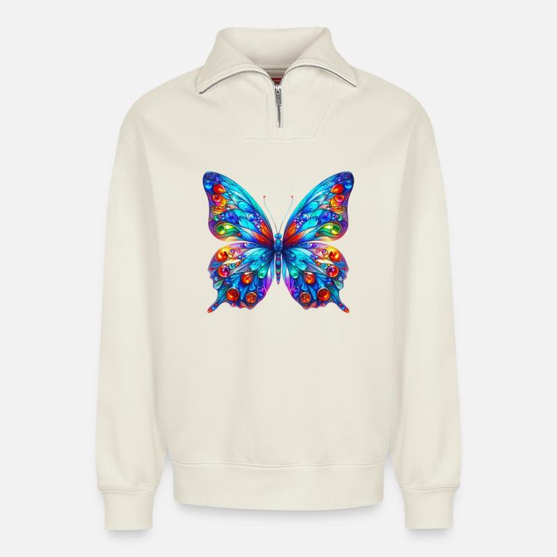 Schmetterling - Relaxed Unisex Organic Half Zip Sweatshirt – von SPREAD - Naturweiß