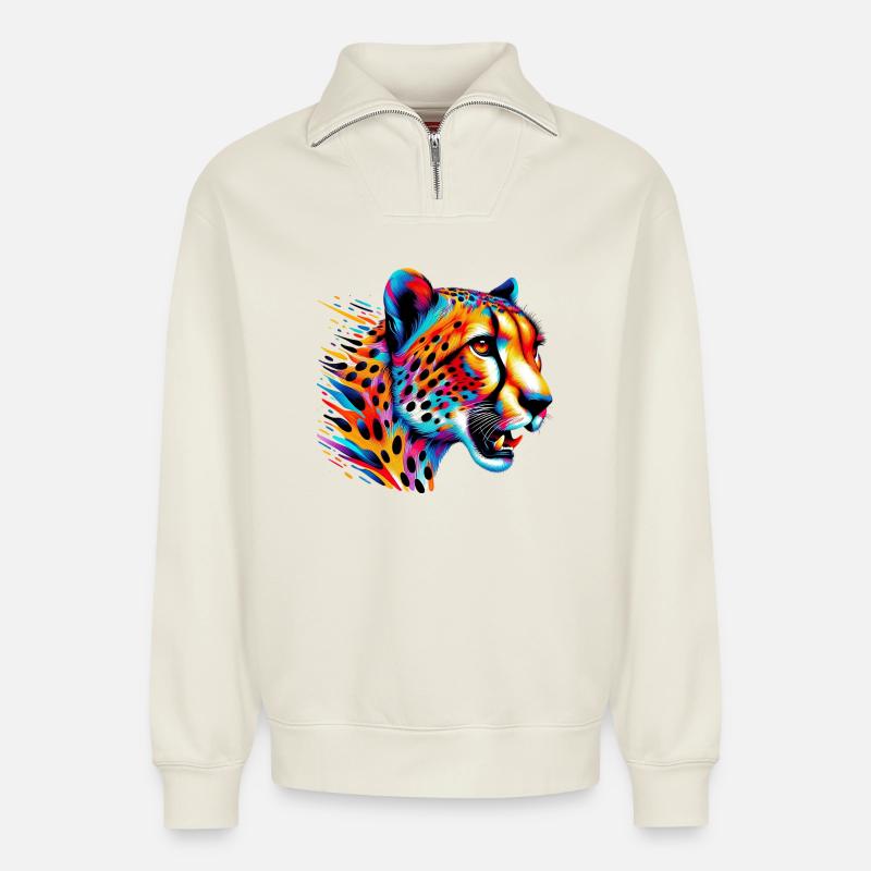 Gepard - Relaxed Unisex Organic Half Zip Sweatshirt – von SPREAD - Naturweiß