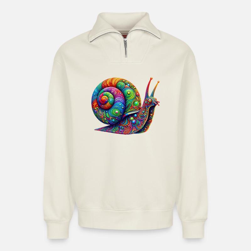 Schnecke - Relaxed Unisex Organic Half Zip Sweatshirt – von SPREAD - Naturweiß