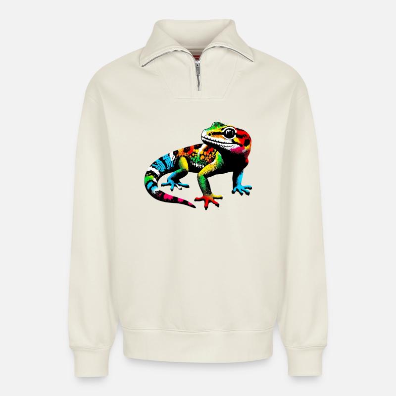 Gecko - Relaxed Unisex Organic Half Zip Sweatshirt – von SPREAD - Naturweiß