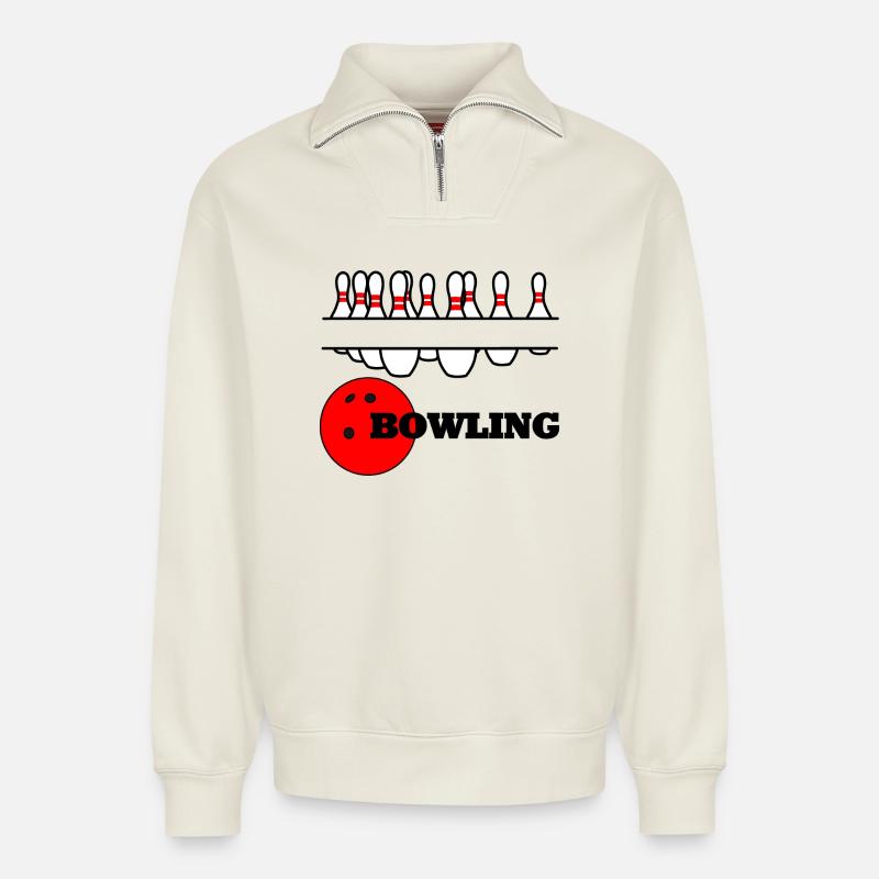 Bowling logo banner - Relaxed Unisex Organic Half Zip Sweatshirt – by SPREAD - off white