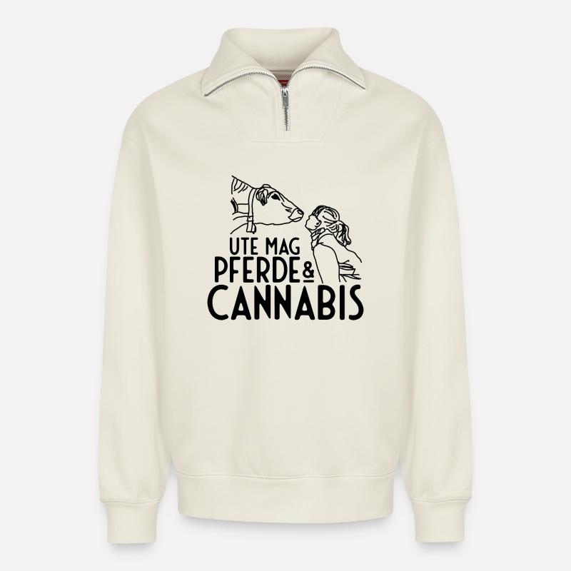 Canabis Hanf Kiffen - Relaxed Unisex Organic Half Zip Sweatshirt – von SPREAD - Naturweiß