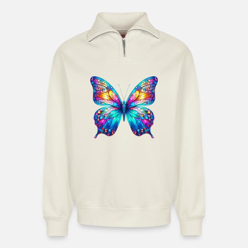 Schmetterling - Relaxed Unisex Organic Half Zip Sweatshirt – von SPREAD - Naturweiß