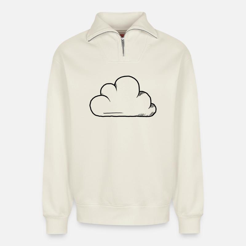 Conception du cloud - Sweat unisexe décontracté en coton biologique à demi-zip – de SPREAD - blanc cassé
