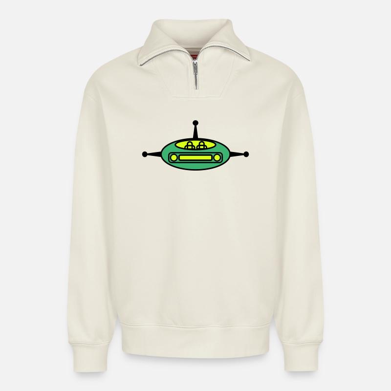 Space Glider - Relaxed Unisex Organic Half Zip Sweatshirt – by SPREAD - off white