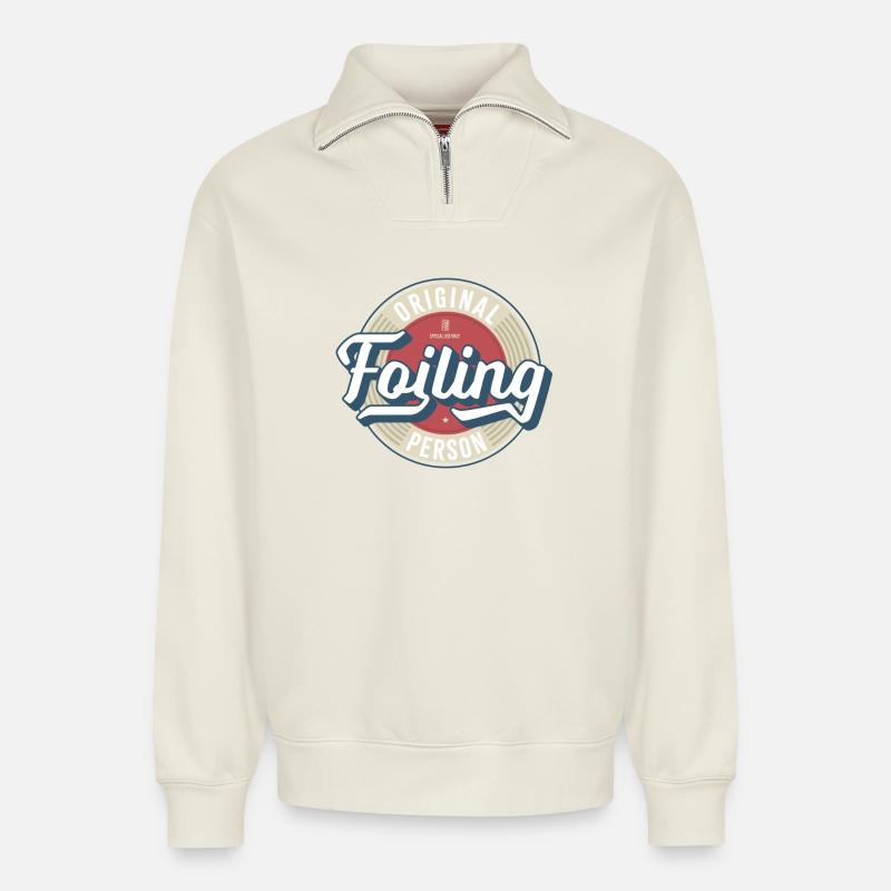 Foiling Label - Relaxed Unisex Organic Half Zip Sweatshirt – by SPREAD - off white