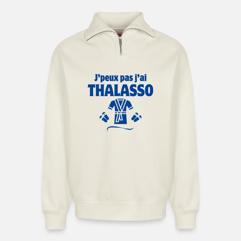 Thalassotherapie, Massage, Tonerde - Relaxed Unisex Organic Half Zip Sweatshirt – von SPREAD - Naturweiß