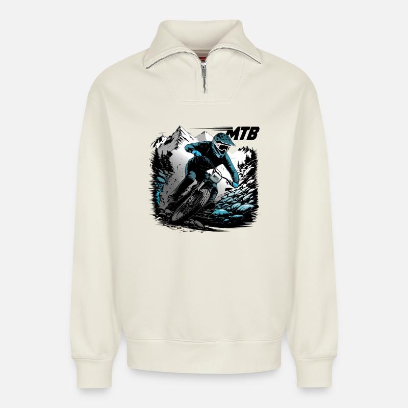 VTT Descente - Sweat unisexe décontracté en coton biologique à demi-zip – de SPREAD - blanc cassé