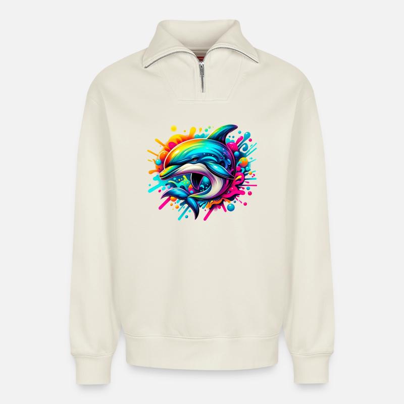 Dauphin - Sweat unisexe décontracté en coton biologique à demi-zip – de SPREAD - blanc cassé