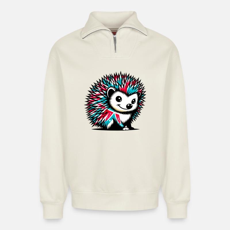 Igel - Relaxed Unisex Organic Half Zip Sweatshirt – von SPREAD - Naturweiß
