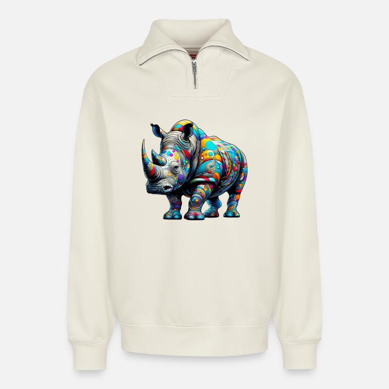 Nashorn - Relaxed Unisex Organic Half Zip Sweatshirt – von SPREAD - Naturweiß