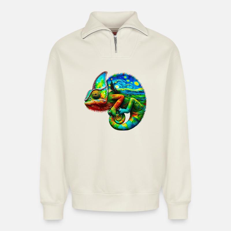 Van Gogh Chamäleon - Relaxed Unisex Organic Half Zip Sweatshirt – von SPREAD - Naturweiß