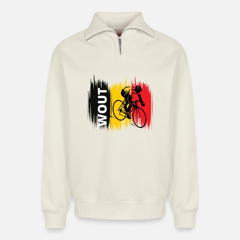 Wout Van Aert - Chamption-Radfahrer - Relaxed Unisex Organic Half Zip Sweatshirt – von SPREAD - Naturweiß