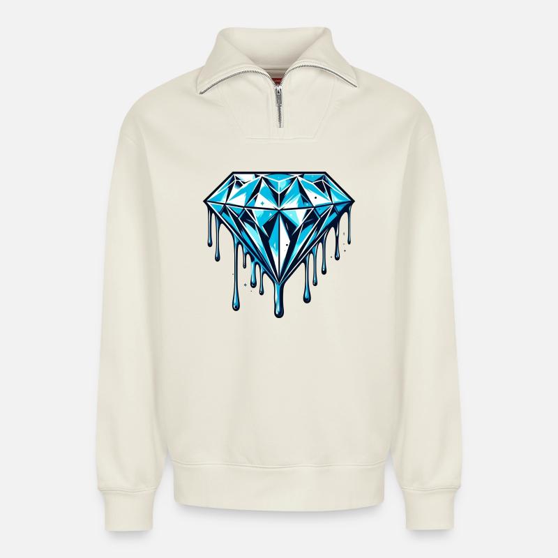 Diamant - Sweat unisexe décontracté en coton biologique à demi-zip – de SPREAD - blanc cassé